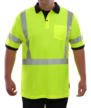 334CTLN Lime-Navy Birdseye Pocketed Safety High Vis Safety Polo Shirt with Comfort Trim by 3MTM