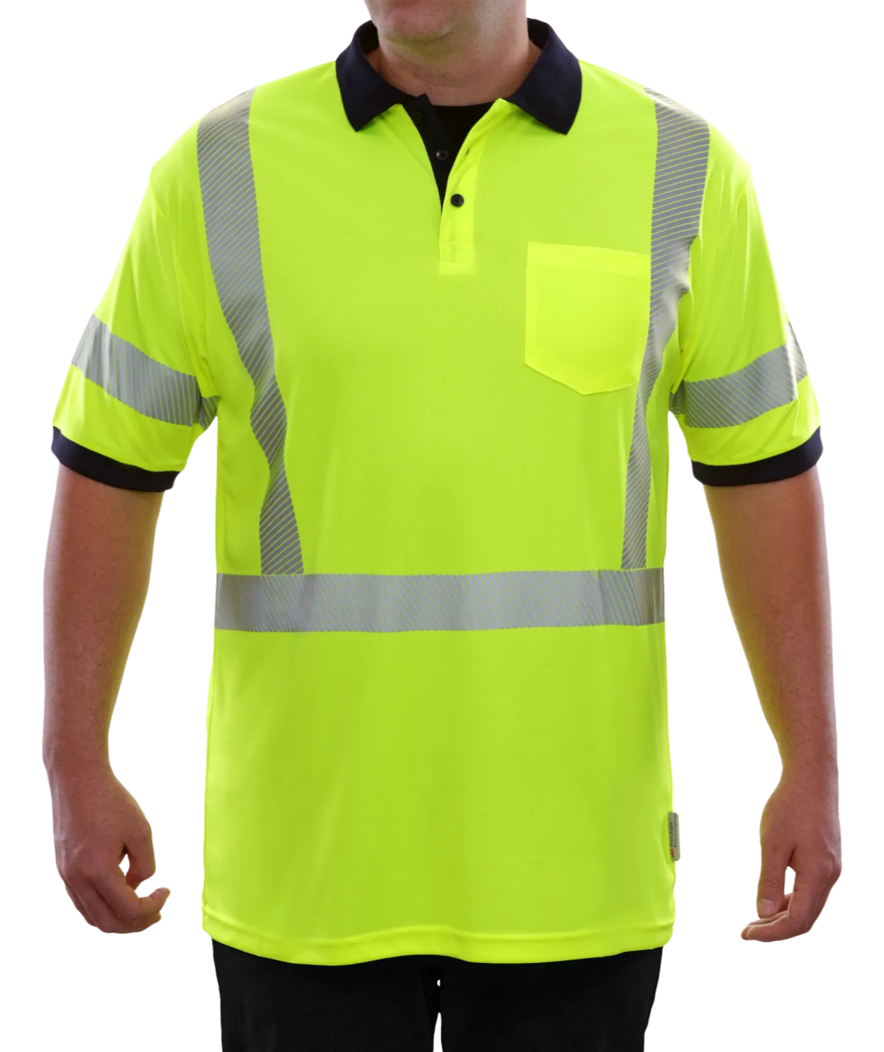 334CTLN Lime-Navy Birdseye Pocketed Safety High Vis Safety Polo Shirt with Comfort Trim by 3MTM