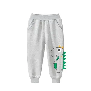 3D Cartoon Dinosaur Design Gray Cotton Pants