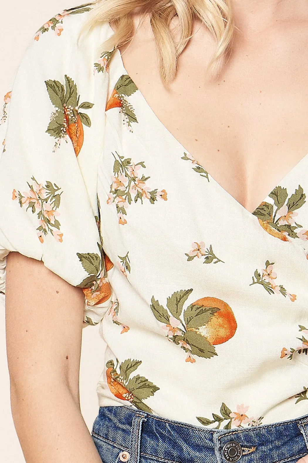 Arancia Puff Sleeve Orange Print Crop Top