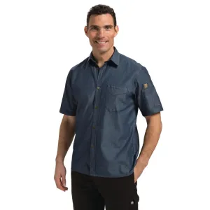 B074-XL Chef Works Detroit Unisex Denim Shirt Short Sleeve Blue XL