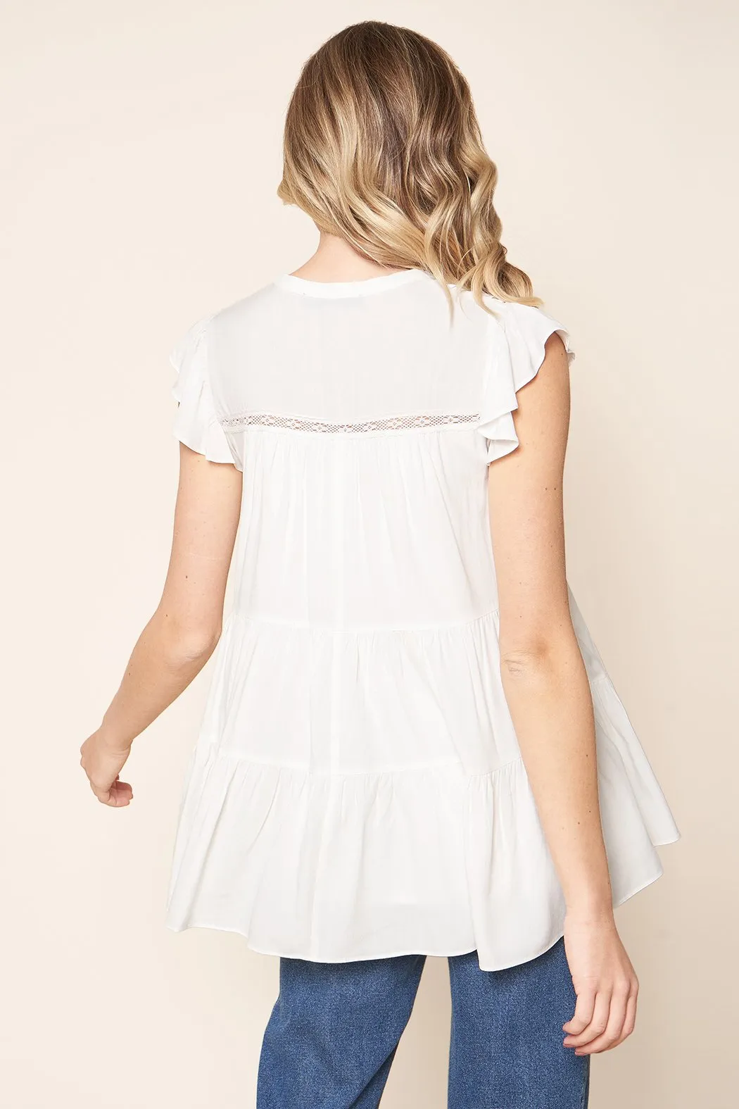 Bethany Tiered Trapeze Cap Sleeve Blouse