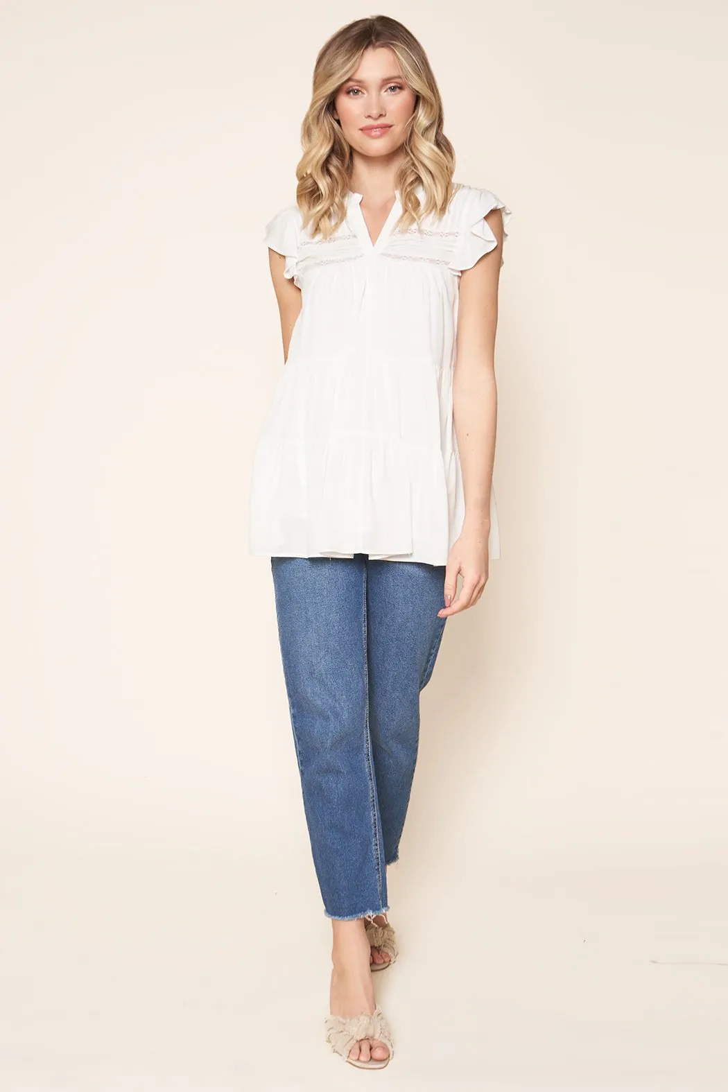 Bethany Tiered Trapeze Cap Sleeve Blouse