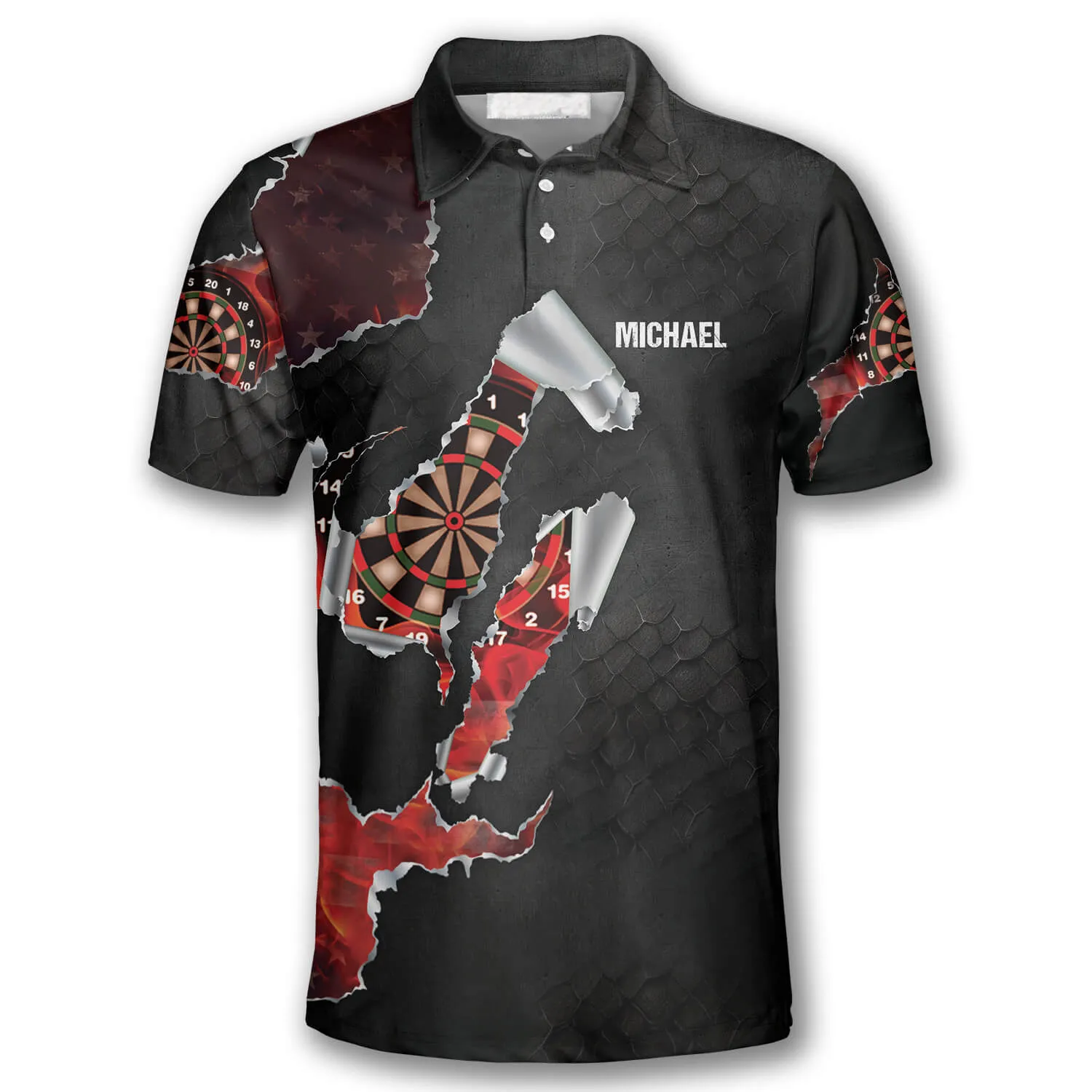 Black Patriots Dragon Scales Custom Darts Polo Shirts, Coolest Dart Player