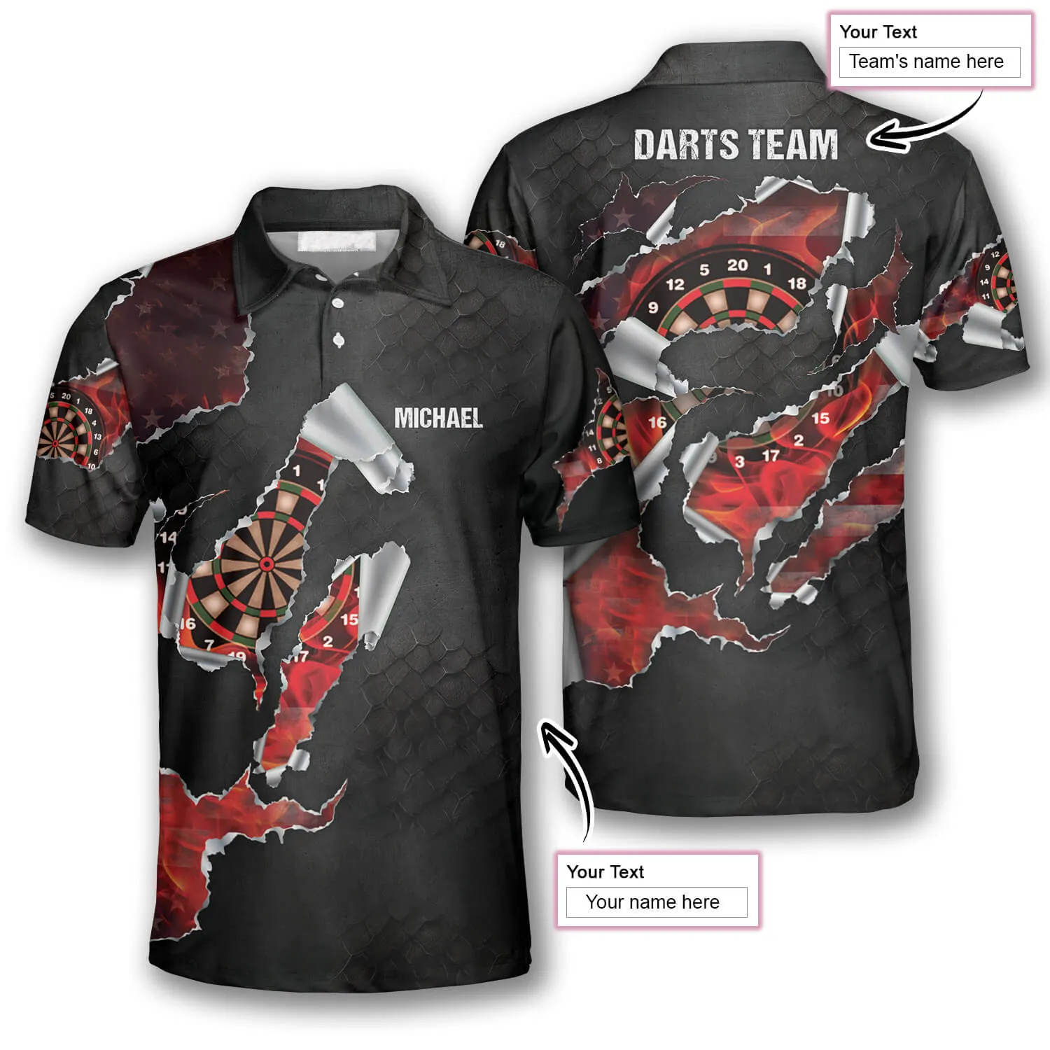 Black Patriots Dragon Scales Custom Darts Polo Shirts, Coolest Dart Player