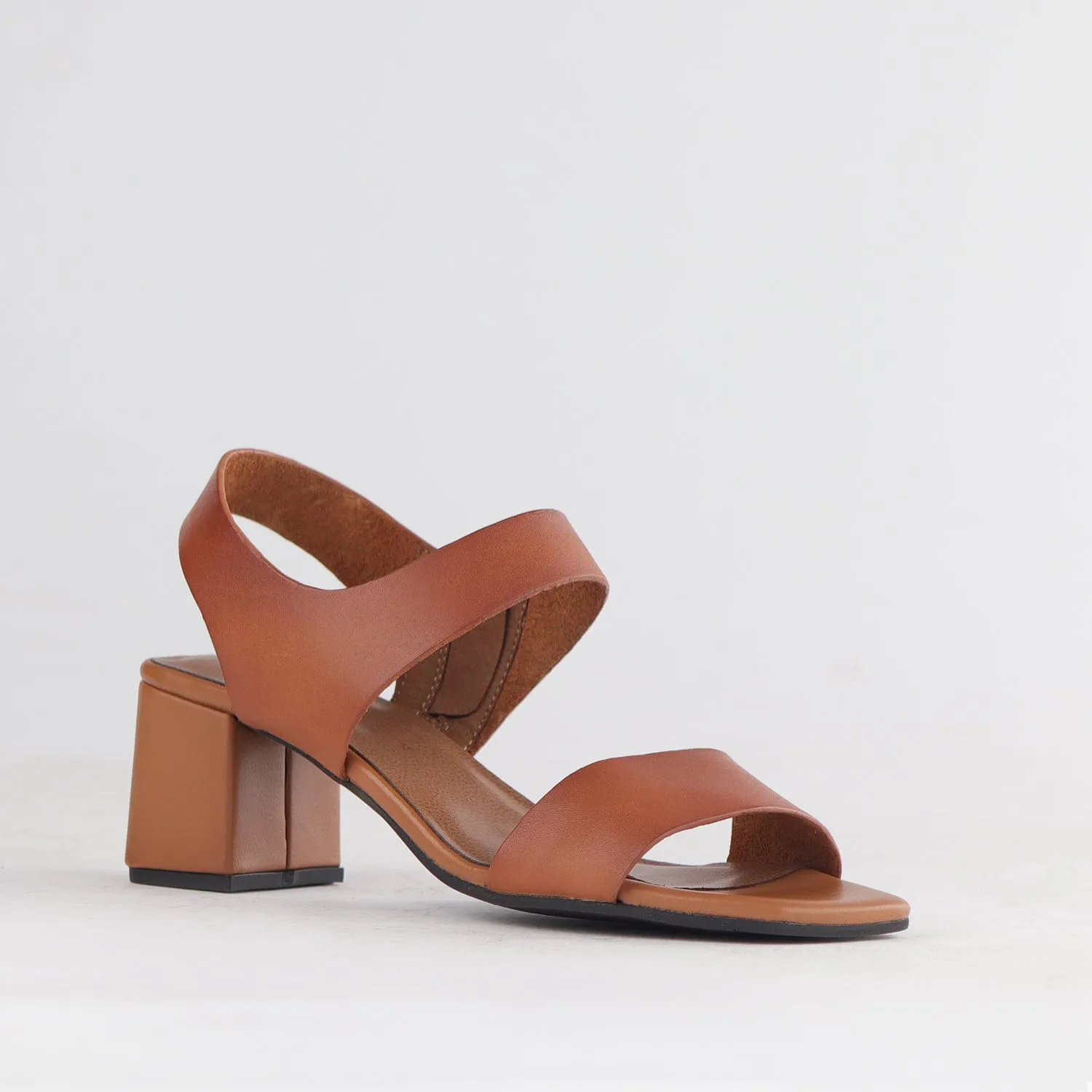 Block Heel Sandal in Tan - 12679