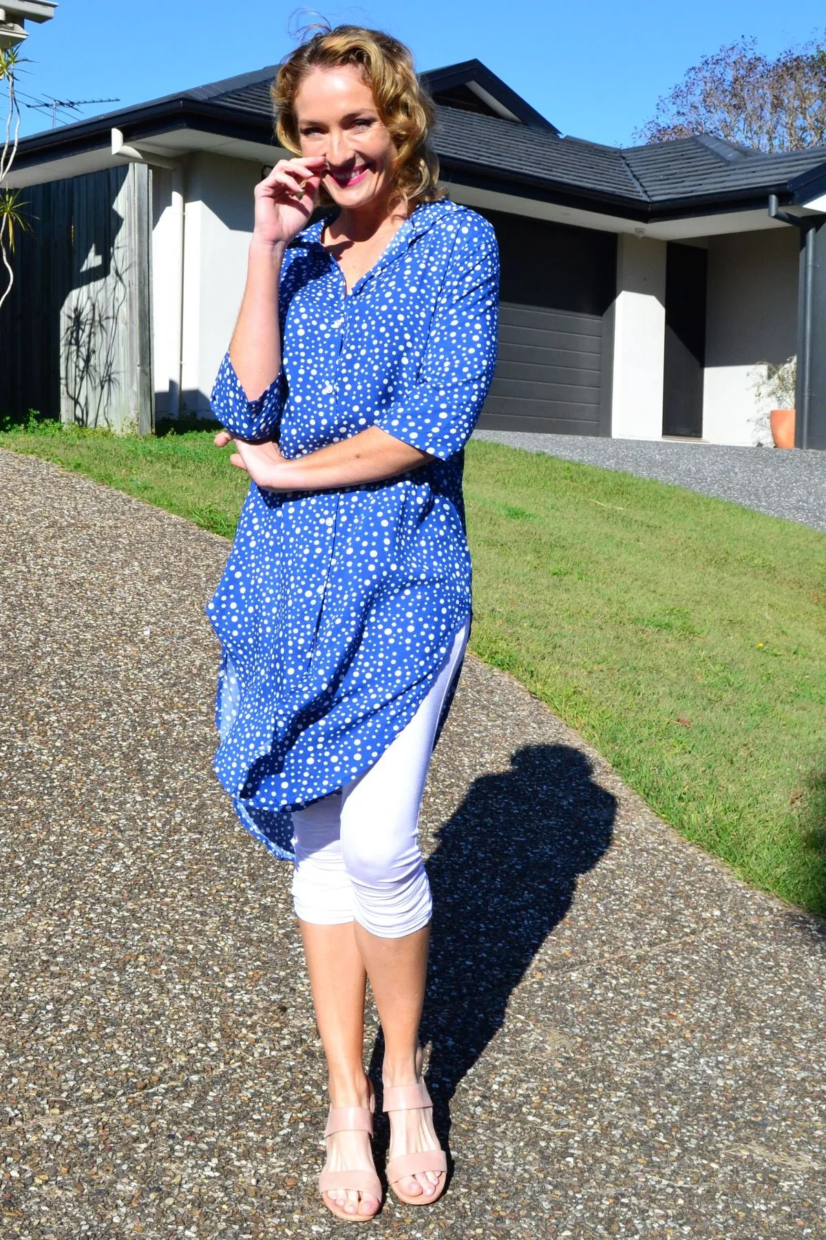 Blue White Spot Long Shirt Tunic