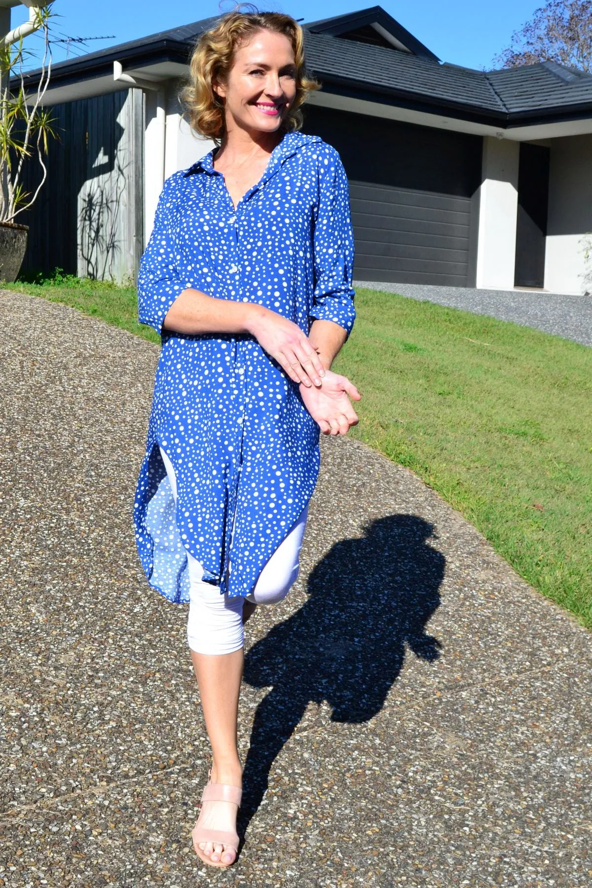 Blue White Spot Long Shirt Tunic