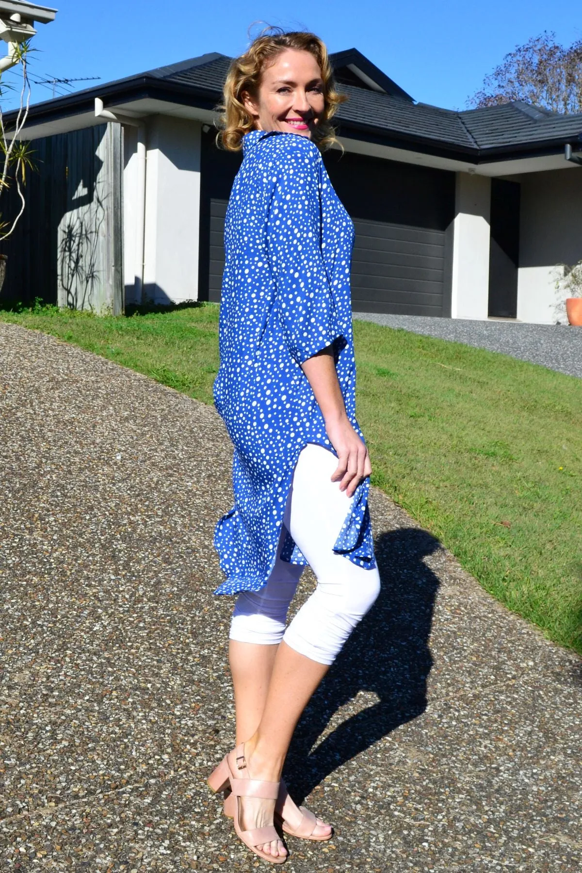 Blue White Spot Long Shirt Tunic