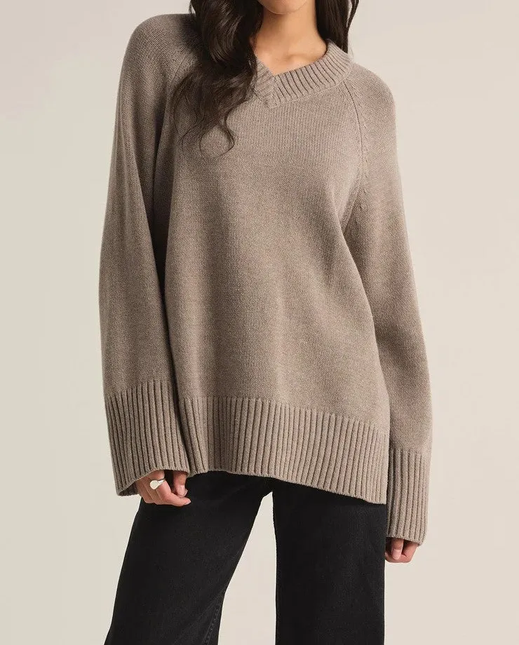 Boulevard V-Neck Sweater Heather Taupe