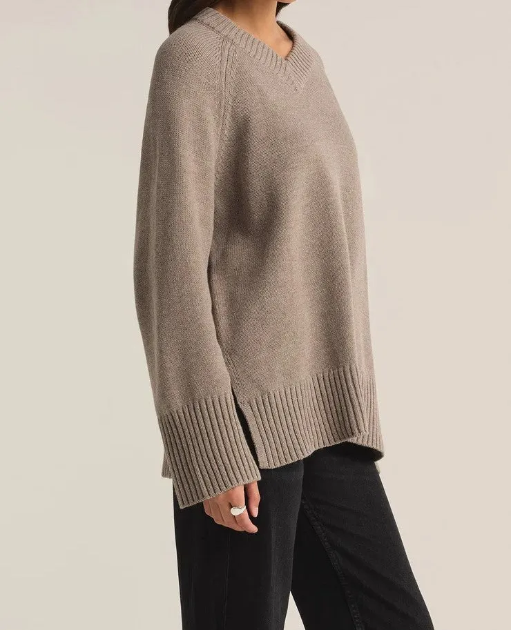 Boulevard V-Neck Sweater Heather Taupe