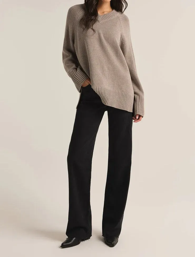 Boulevard V-Neck Sweater Heather Taupe