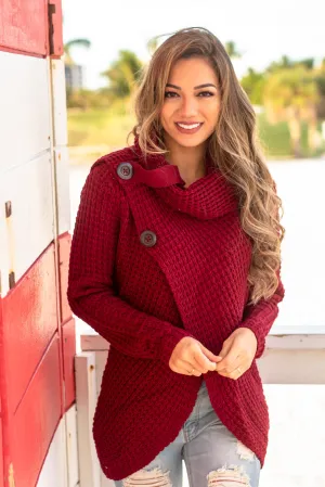 Burgundy Cowl Neck Knit Sweater