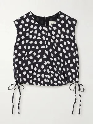 Cecily cropped tie-detailed polka-dot silk crepe de chine top