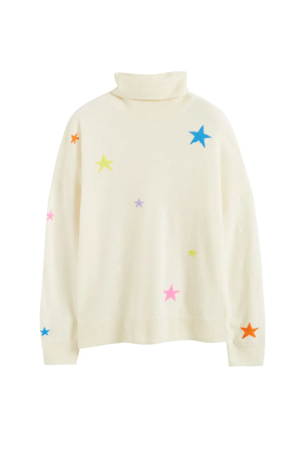 Cream Wool-Cashmere Star Rollneck Sweater