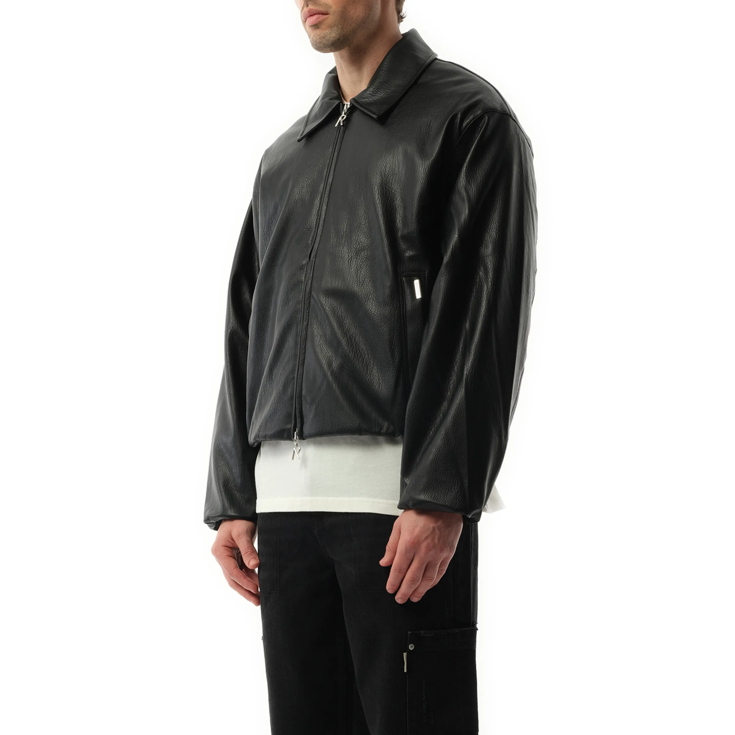 Faux Leather Bomber in Jet Black