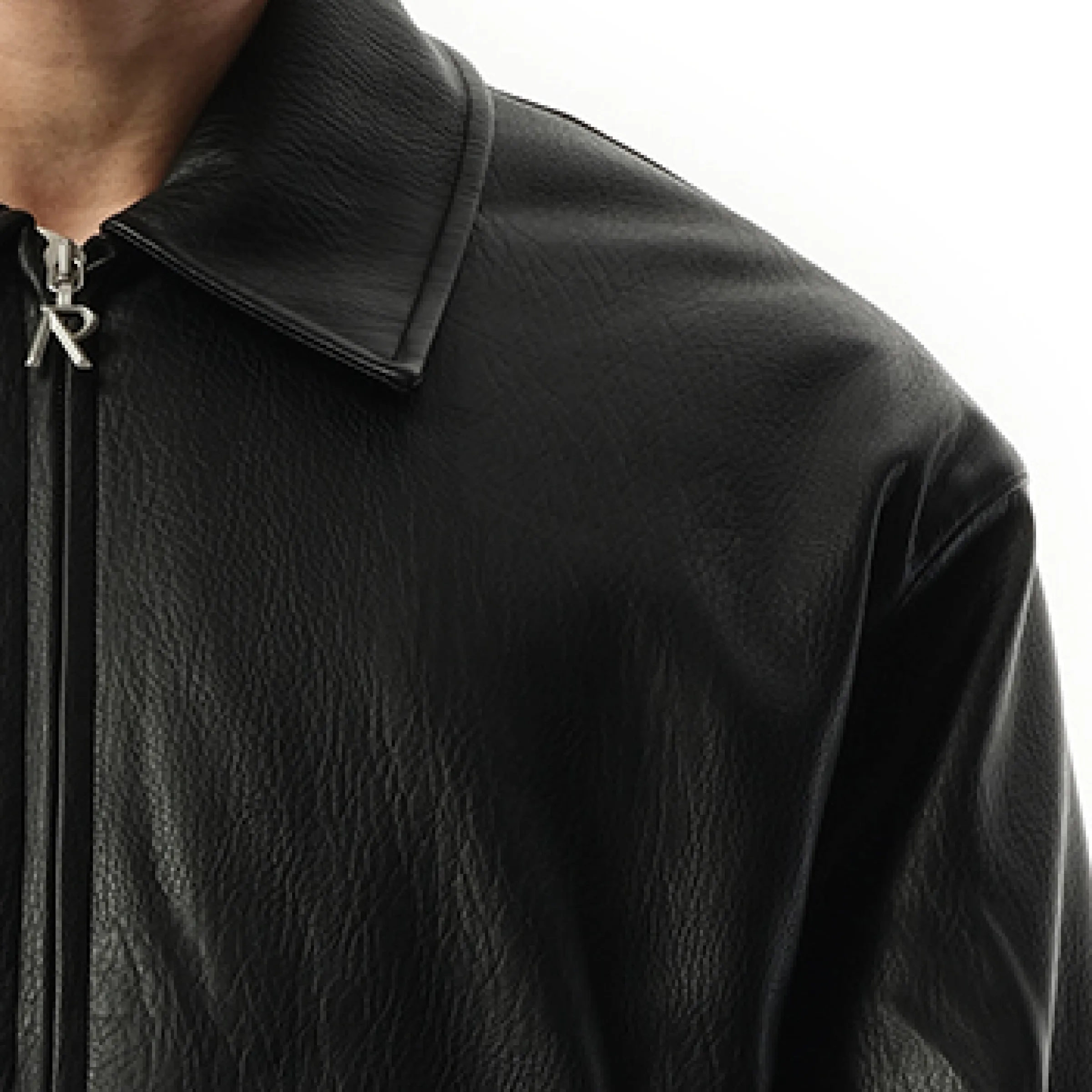 Faux Leather Bomber in Jet Black