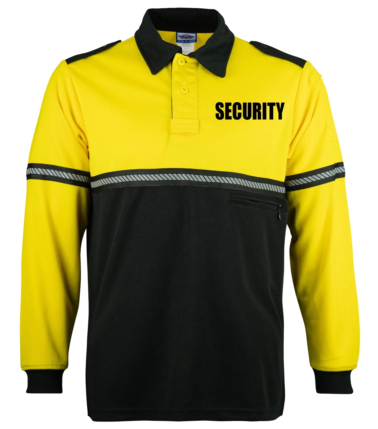 First Class Two Tone Long Sleeve Bike Patrol Shirt with Zipper Pocket and Hash Stripes with Security ID