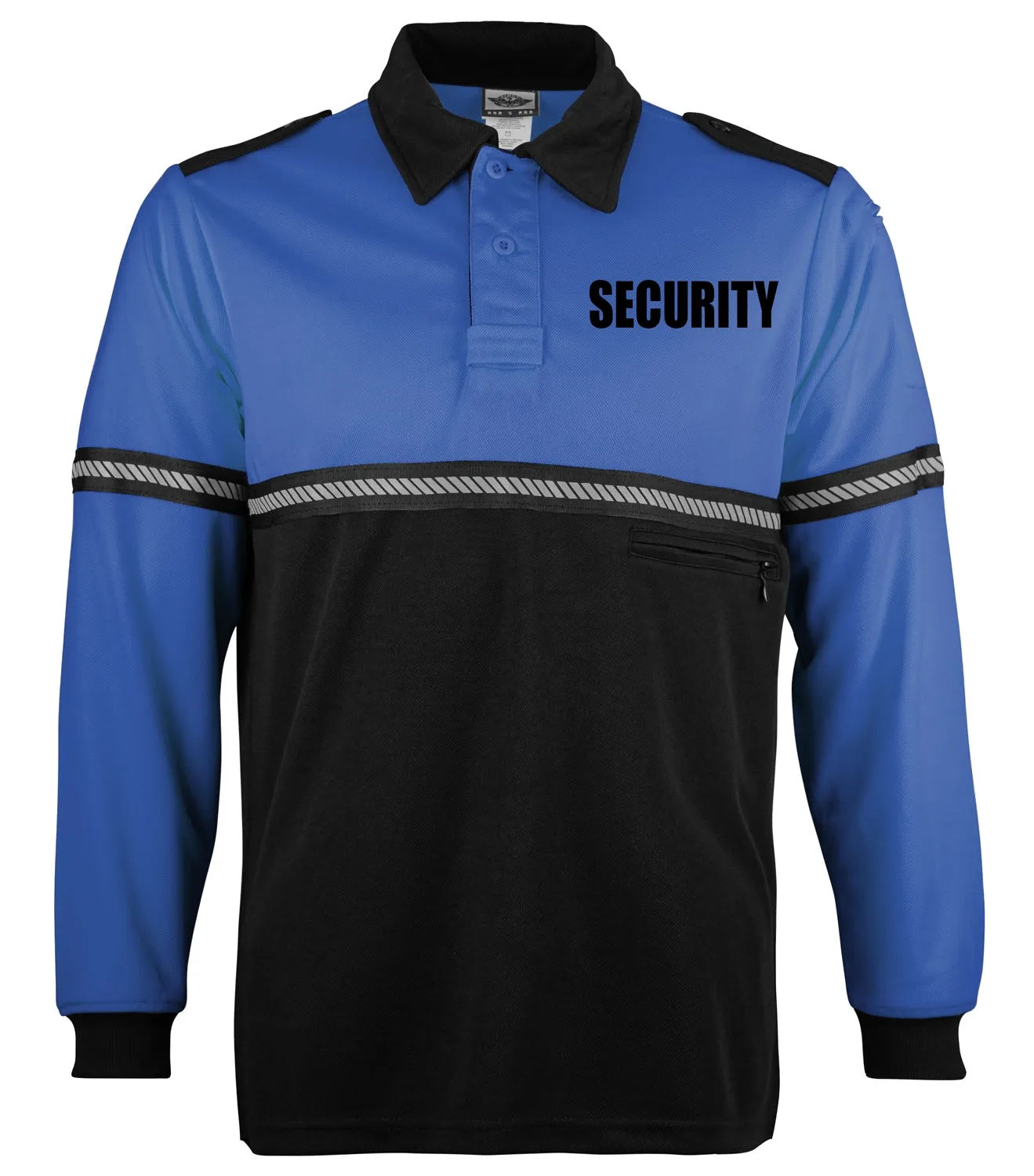 First Class Two Tone Long Sleeve Bike Patrol Shirt with Zipper Pocket and Hash Stripes with Security ID