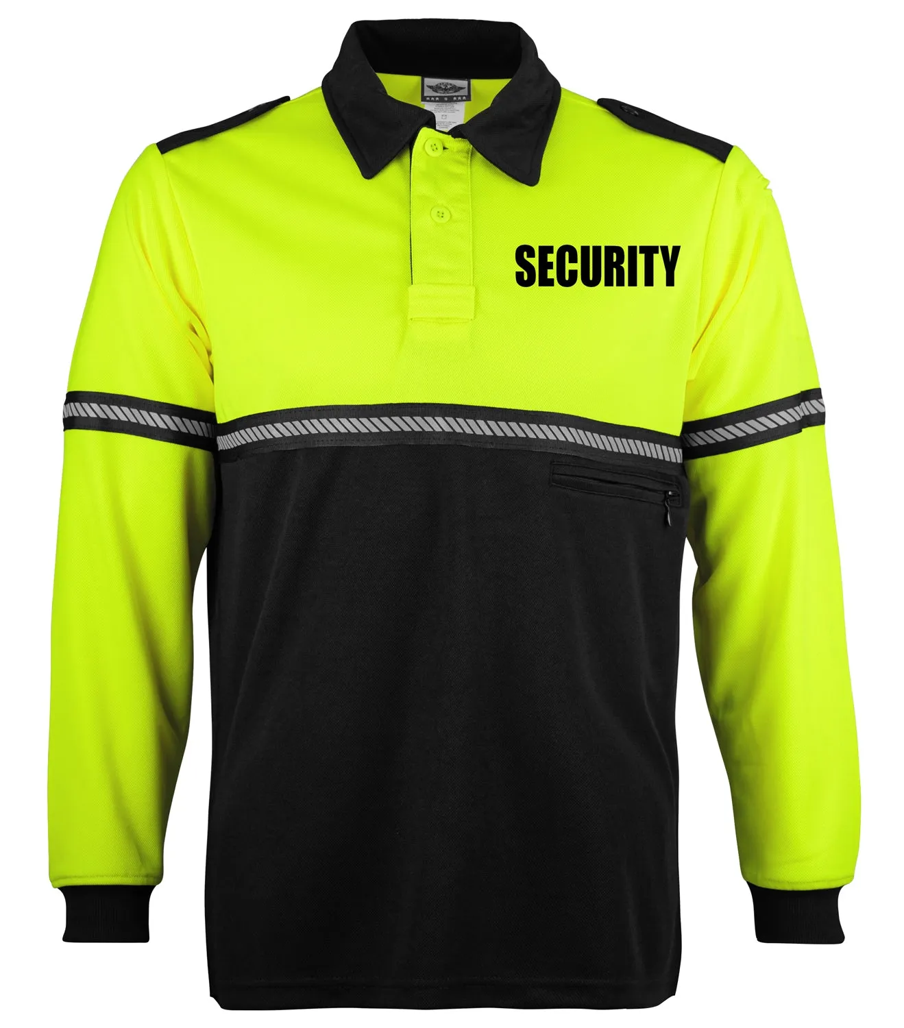 First Class Two Tone Long Sleeve Bike Patrol Shirt with Zipper Pocket and Hash Stripes with Security ID