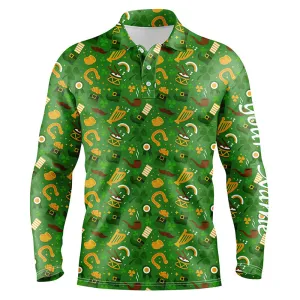 Golf Long Sleeve Polo Shirts Saint Patrick's Day Green Pattern Golf Shirts Custom Team Golf Polo For Men