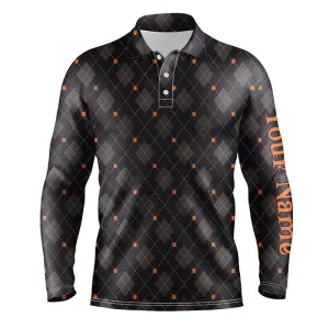 Halloween Black Argyle Pattern Spider Mens Golf Polo Shirts Custom Mens Halloween Golf Shirts