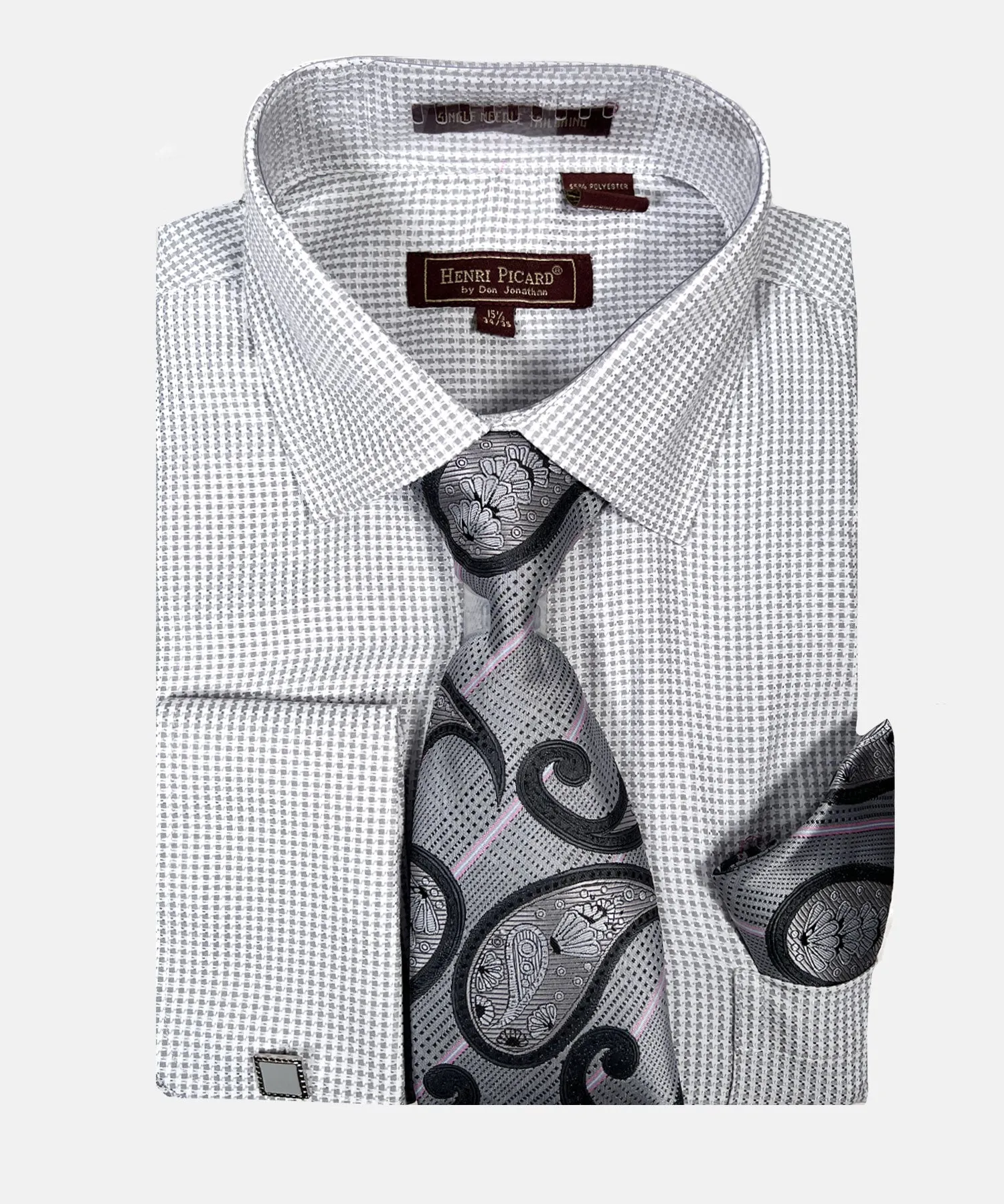 Henri Picard Houndstooth Regular Fit Dress Shirt Combo - Gray