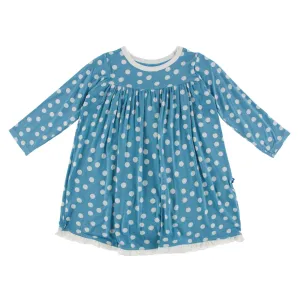 KicKee Pants Blue Moon Snowballs Classic L/S Swing Dress