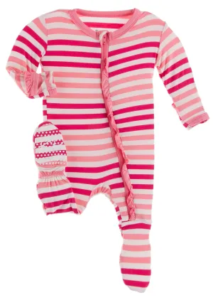 KicKee Pants Forest Fruit Stripe Classic Ruffle Footie with Zipper