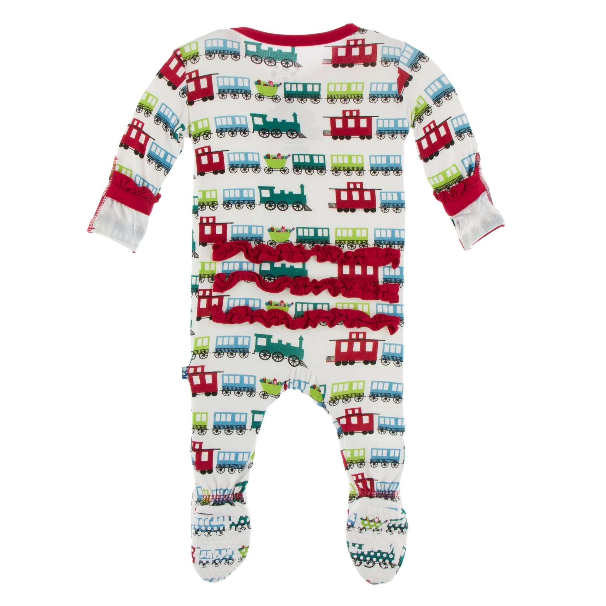 KicKee Pants Natural Toy Train Classic Ruffle Footie with Zipper