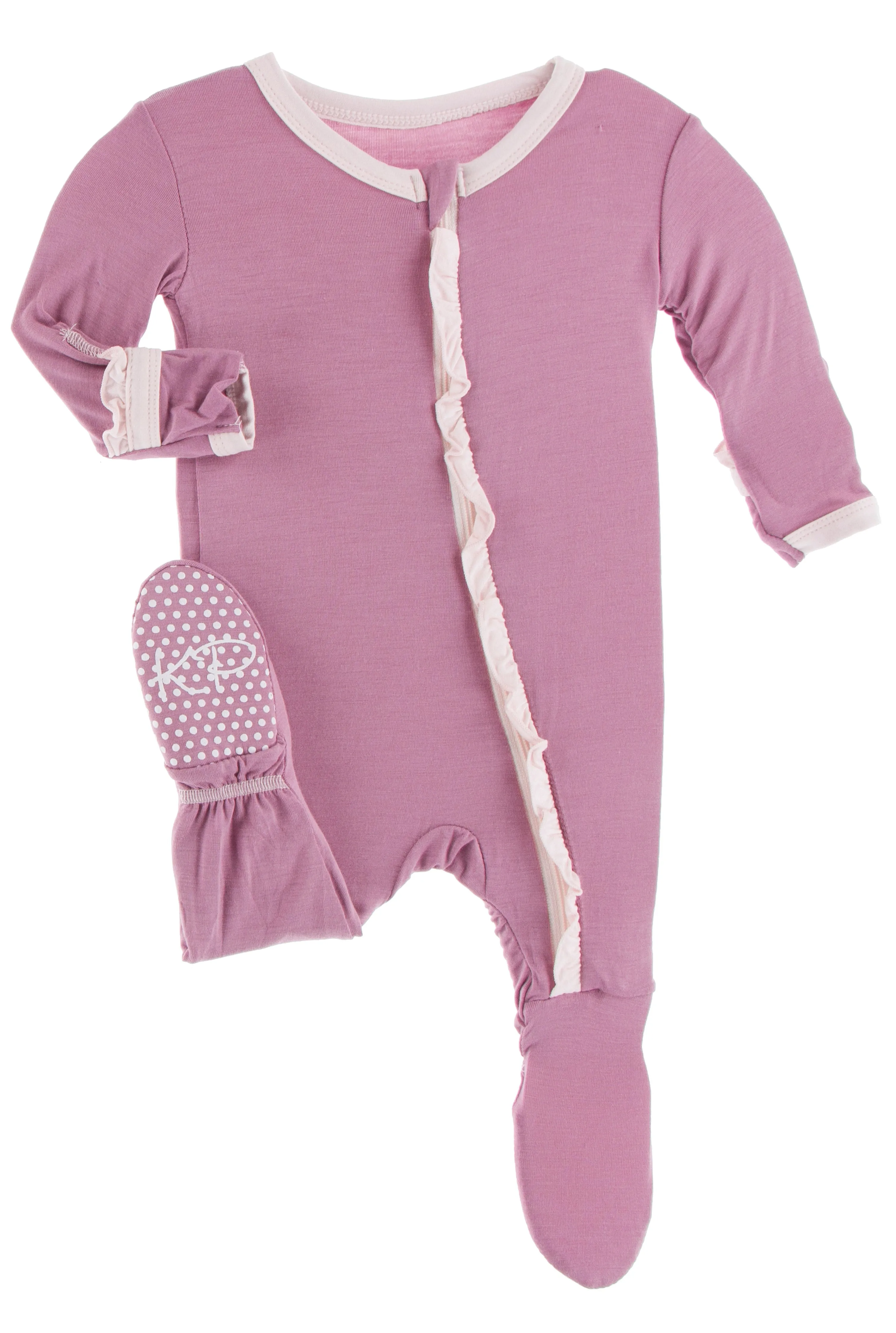 KicKee Pants Solid Pegasus w/Macaroon Classic Ruffle Footie with Zipper