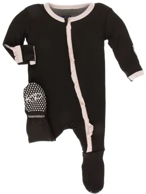 KicKee Pants Solid Zebra w/Macaroon Classic Ruffle Footie with Zipper