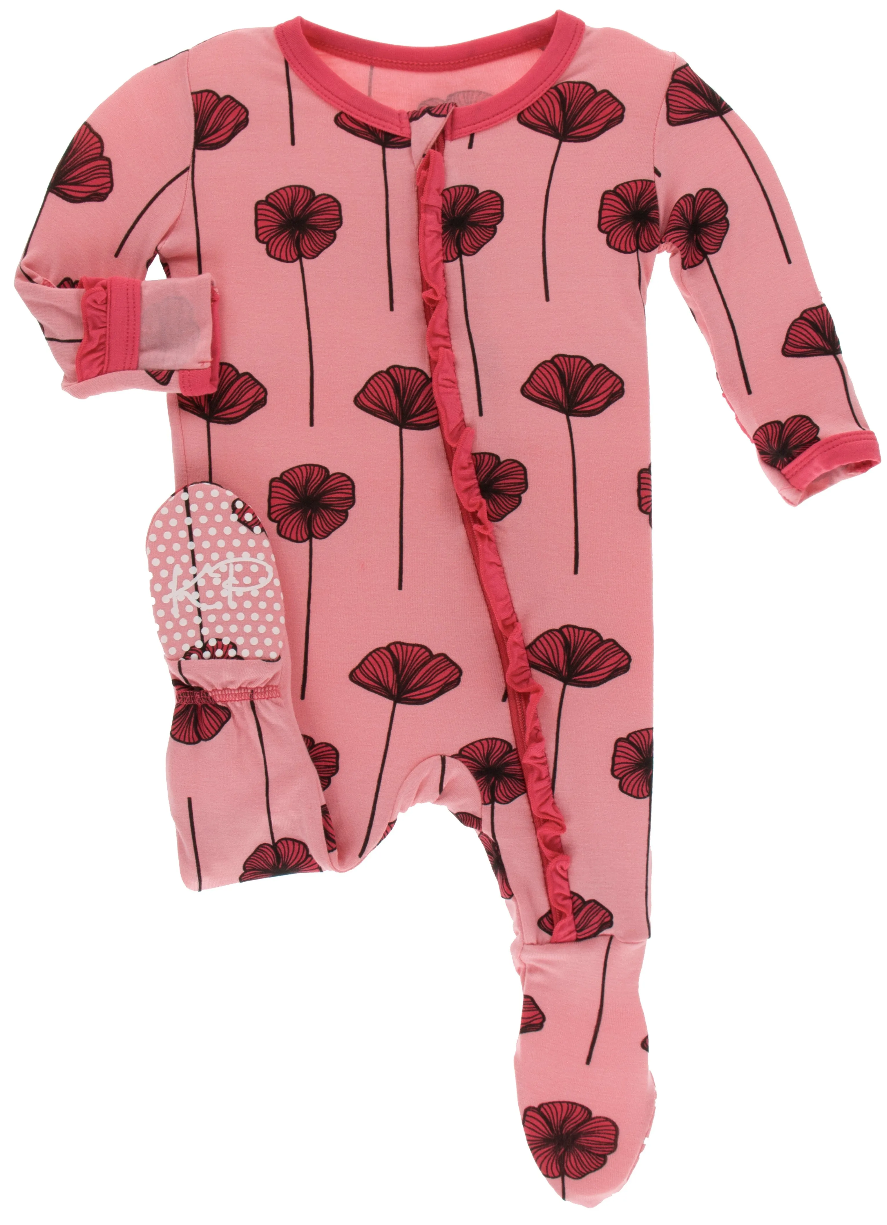 KicKee Pants Strawberry Poppies Classic Ruffle Footie with Zipper