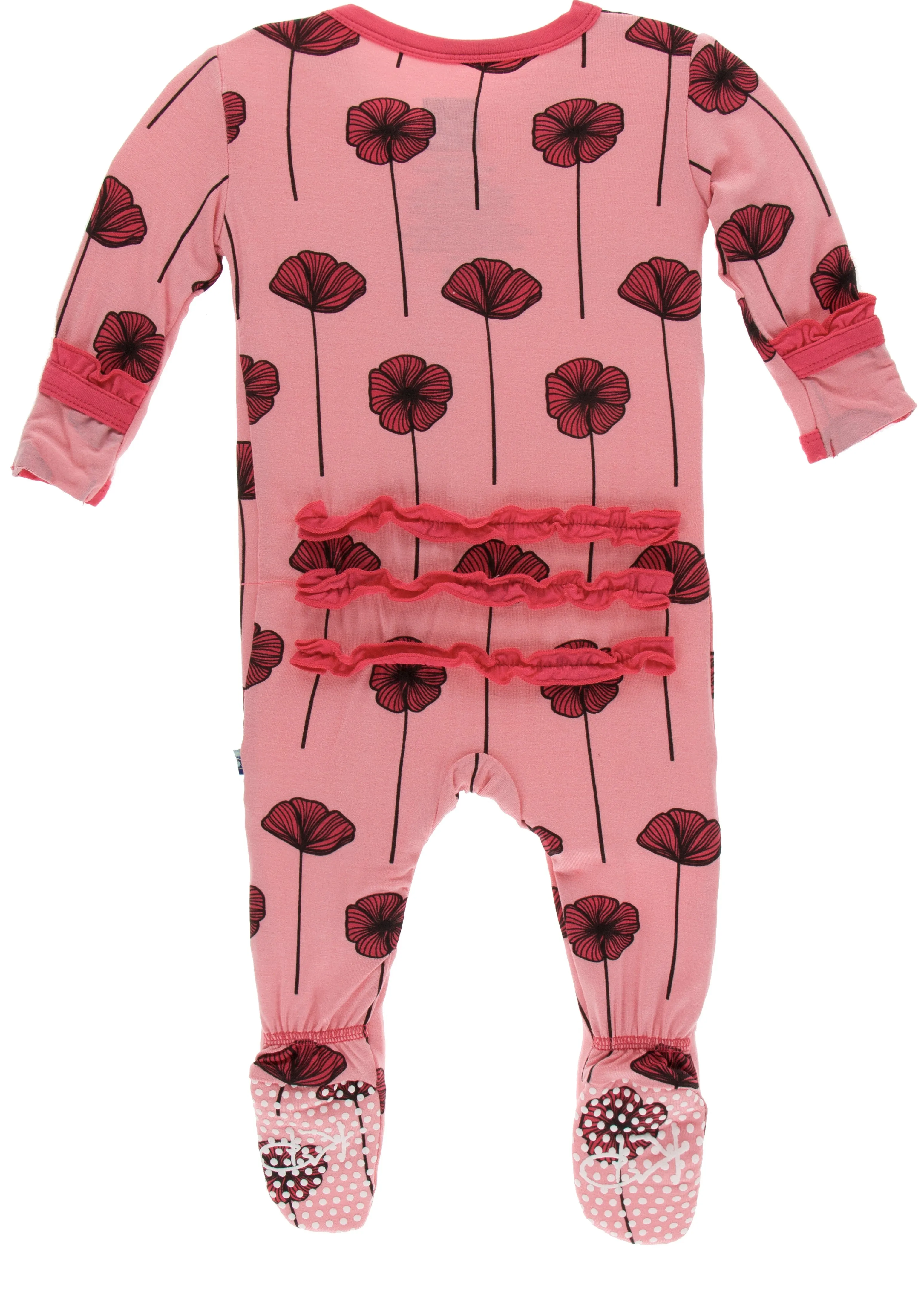 KicKee Pants Strawberry Poppies Classic Ruffle Footie with Zipper