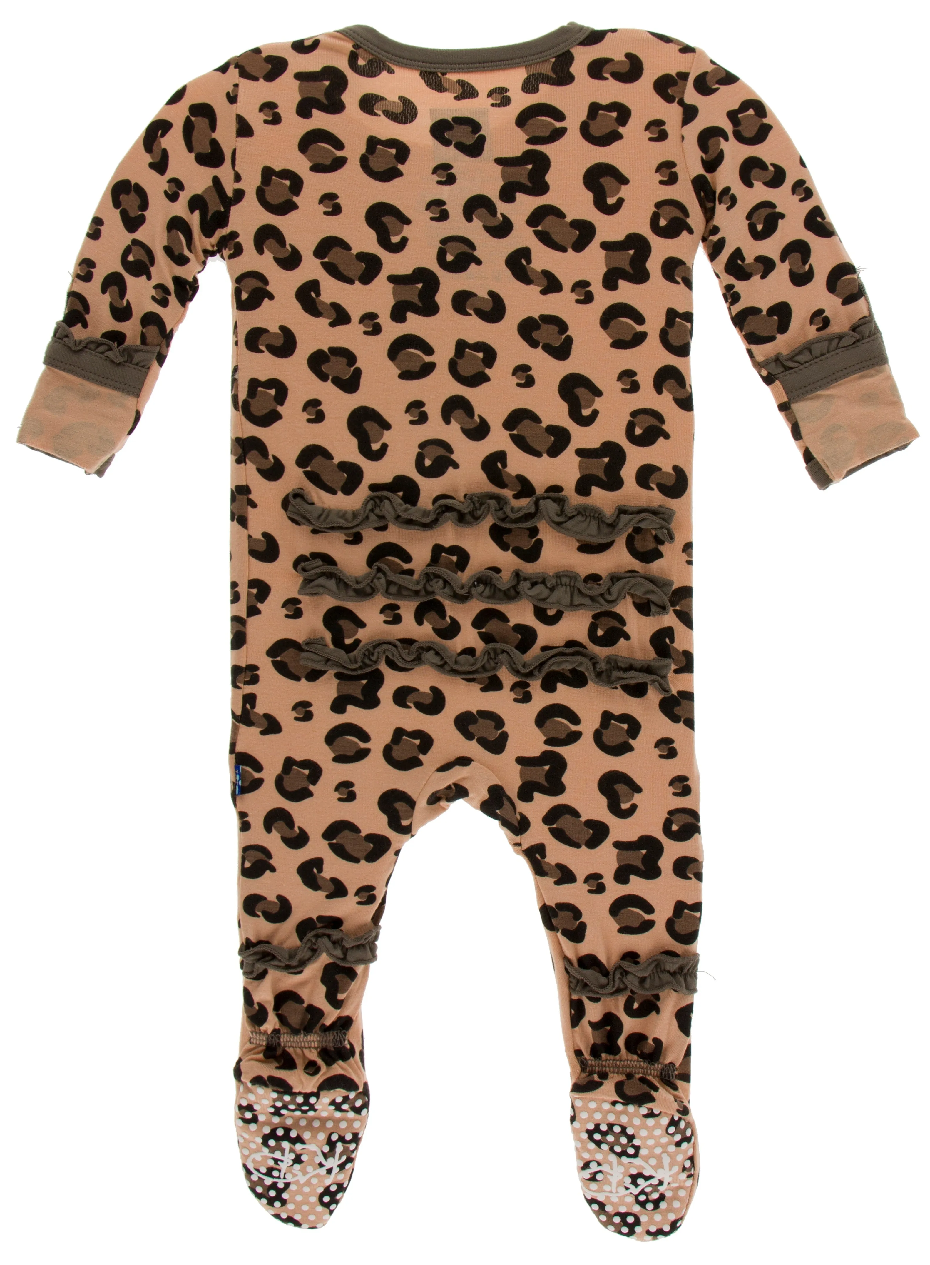 KicKee Pants Suede Cheetah Print Layette Classic Ruffle Footie with Zipper