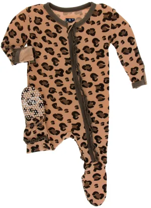 KicKee Pants Suede Cheetah Print Layette Classic Ruffle Footie with Zipper