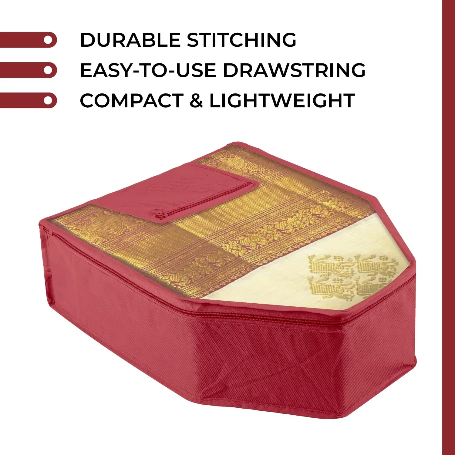 Kuber Industries Blouse Cover | Clothes Storage Bag | Zipper Wardrobe Organizers | Clothes Organiser with Attached Pocket | Non-Woven Front Transparent Blouse Cover | Pack of 3 | Maroon