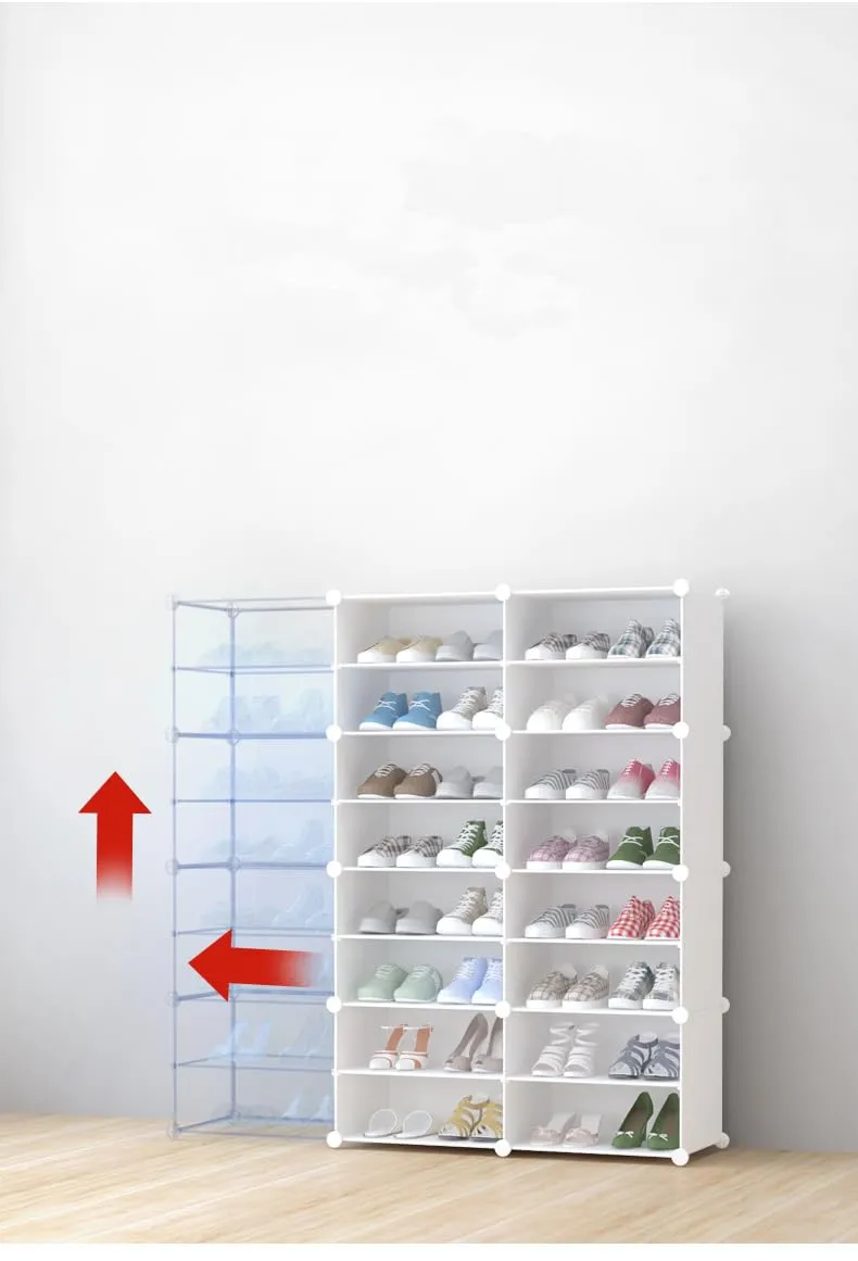 Kuber Industries Pack of 5 Shoes Cabinet |2 Column 4 -Tier Foldable Shoe Rack Organizer for Closet|Plastic Shoe Shelf Collapsible Shoes Box | Shoe Cabinet with Lids | JL2C4TWH | White