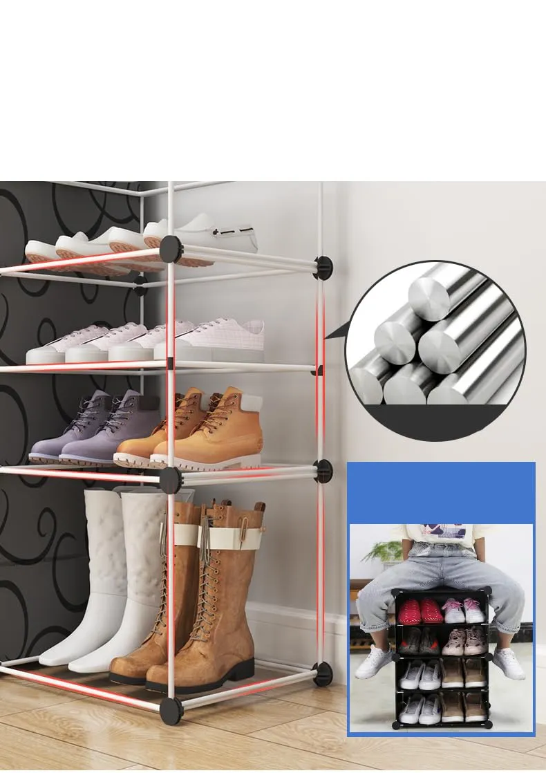 Kuber Industries Pack of 6 Shoes Cabinet | 6-Tier Foldable Shoe Rack Organizer for Closet | Plastic Shoe Shelf Collapsible Shoes Storage Box | Easy Assembly Shoe Cabinet with Lids | JL1C6TBK | Black