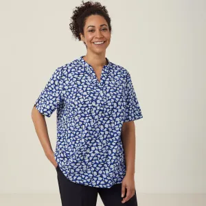 Ladies Antibacterial Petal Print Short Sleeve Tunic - CATUHU