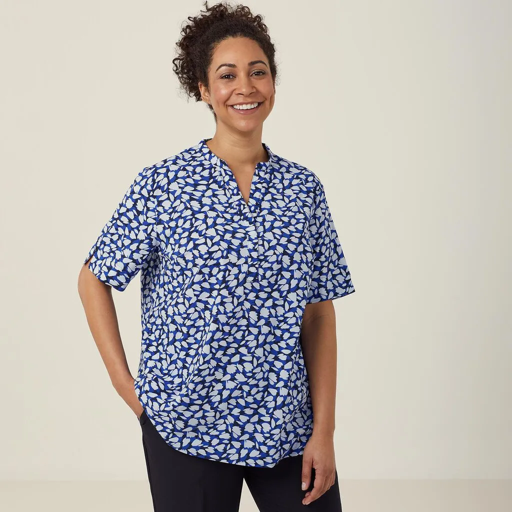 Ladies Antibacterial Petal Print Short Sleeve Tunic - CATUHU