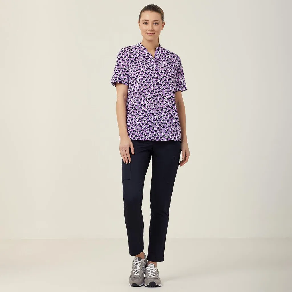 Ladies Antibacterial Petal Print Short Sleeve Tunic - CATUHU