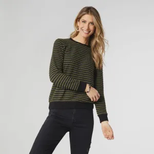 Lanthe Crew Neck Sweater Top | Green/Black