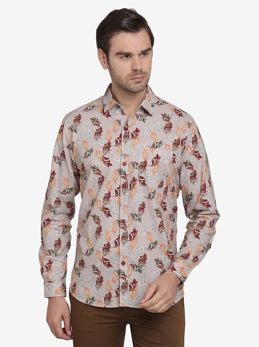 Light Grey Printed Slim Fit Casual Shirt | JadeBlue