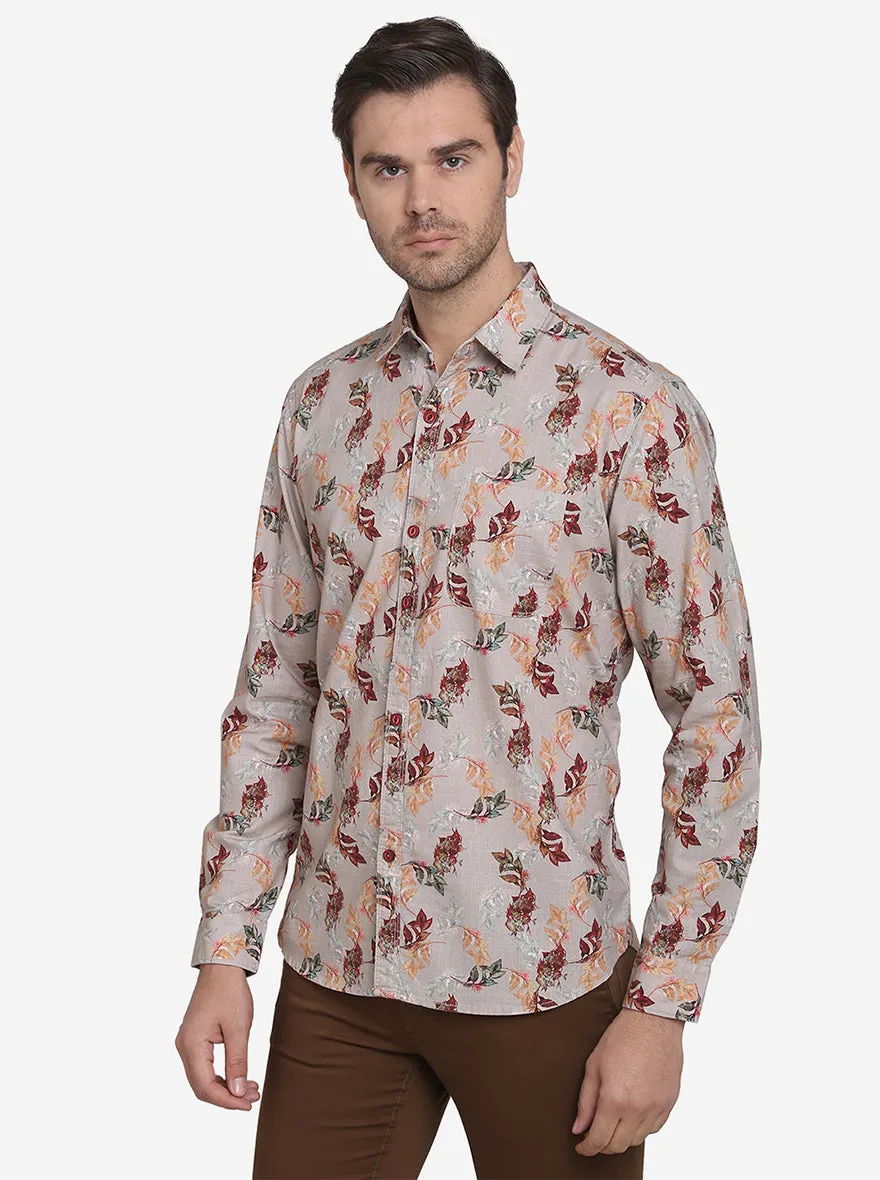 Light Grey Printed Slim Fit Casual Shirt | JadeBlue