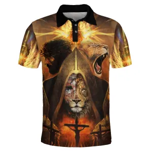 Lion And Jesus Potrait Polo Shirt - Christian Shirts & Shorts