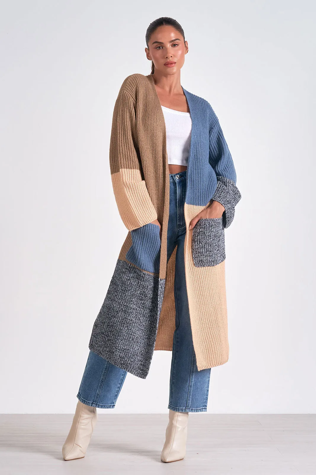 Long Cardigan Sweater  Colorblock