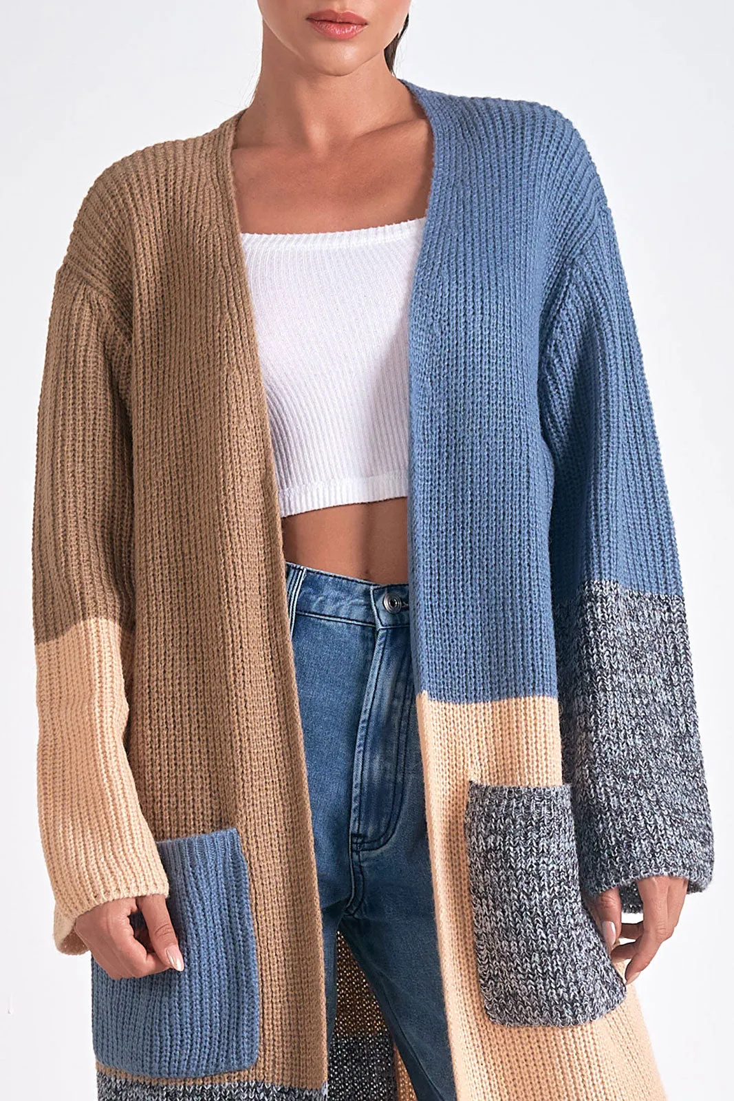 Long Cardigan Sweater  Colorblock