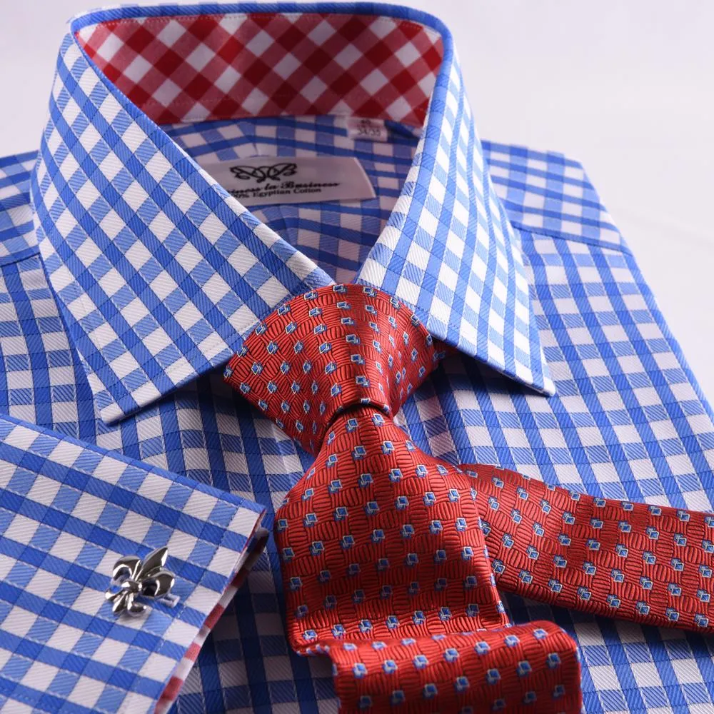 New Arrival Blue Checks On Twill Formal Business Dress Shirt With Fashion Inner-Lining