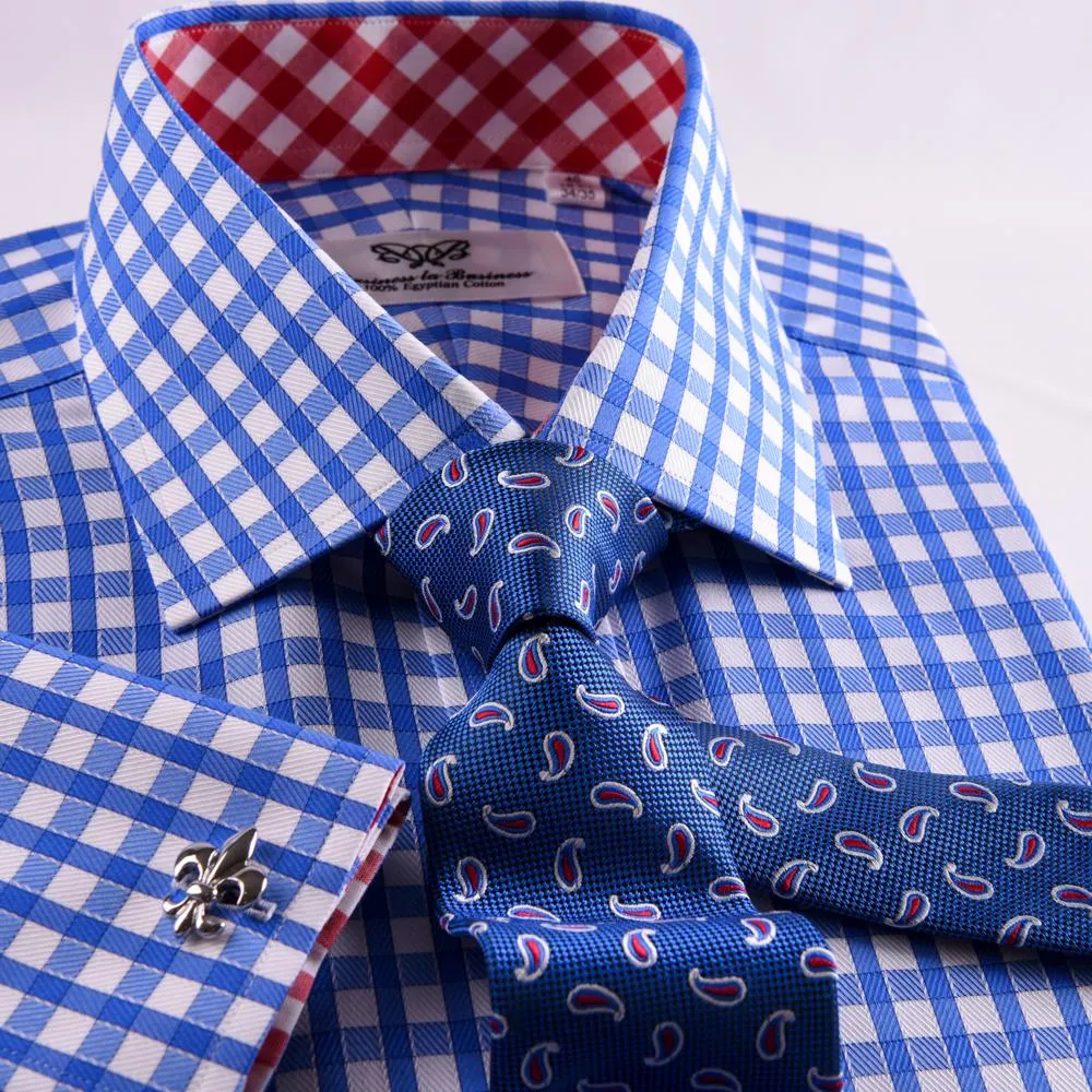 New Arrival Blue Checks On Twill Formal Business Dress Shirt With Fashion Inner-Lining